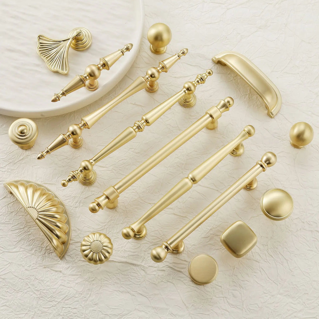 French-style Golden Wardrobe Door Handle Copper-finish, Single-hole Drawer Knob,