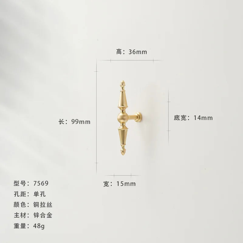 French-style Golden Wardrobe Door Handle Copper-finish, Single-hole Drawer Knob,