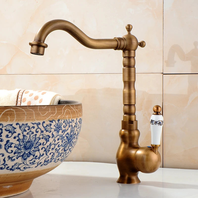 Antique Bronze 360 Degree Turn Bathroom Sink Faucet