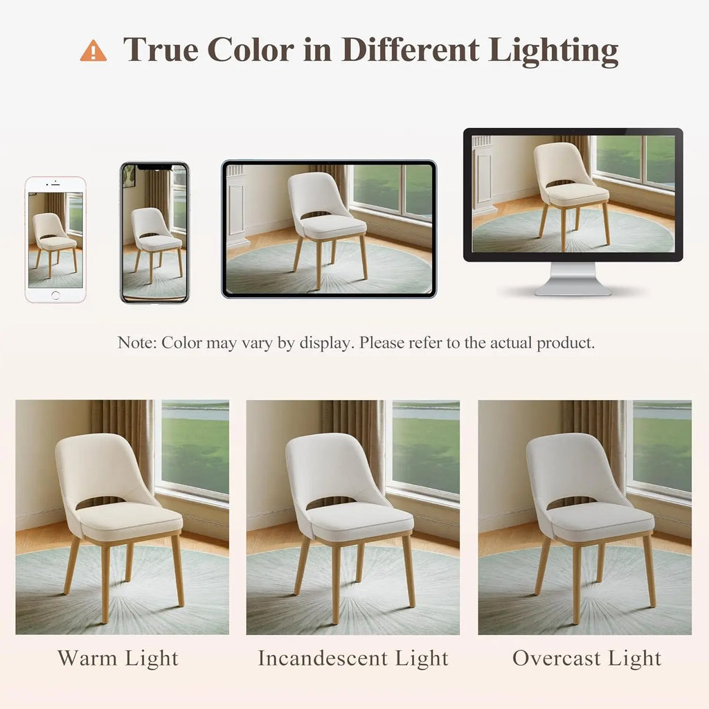 Modern Upholstered Dining Chairs Set of 4, Open Back with Solid Wood Legs,