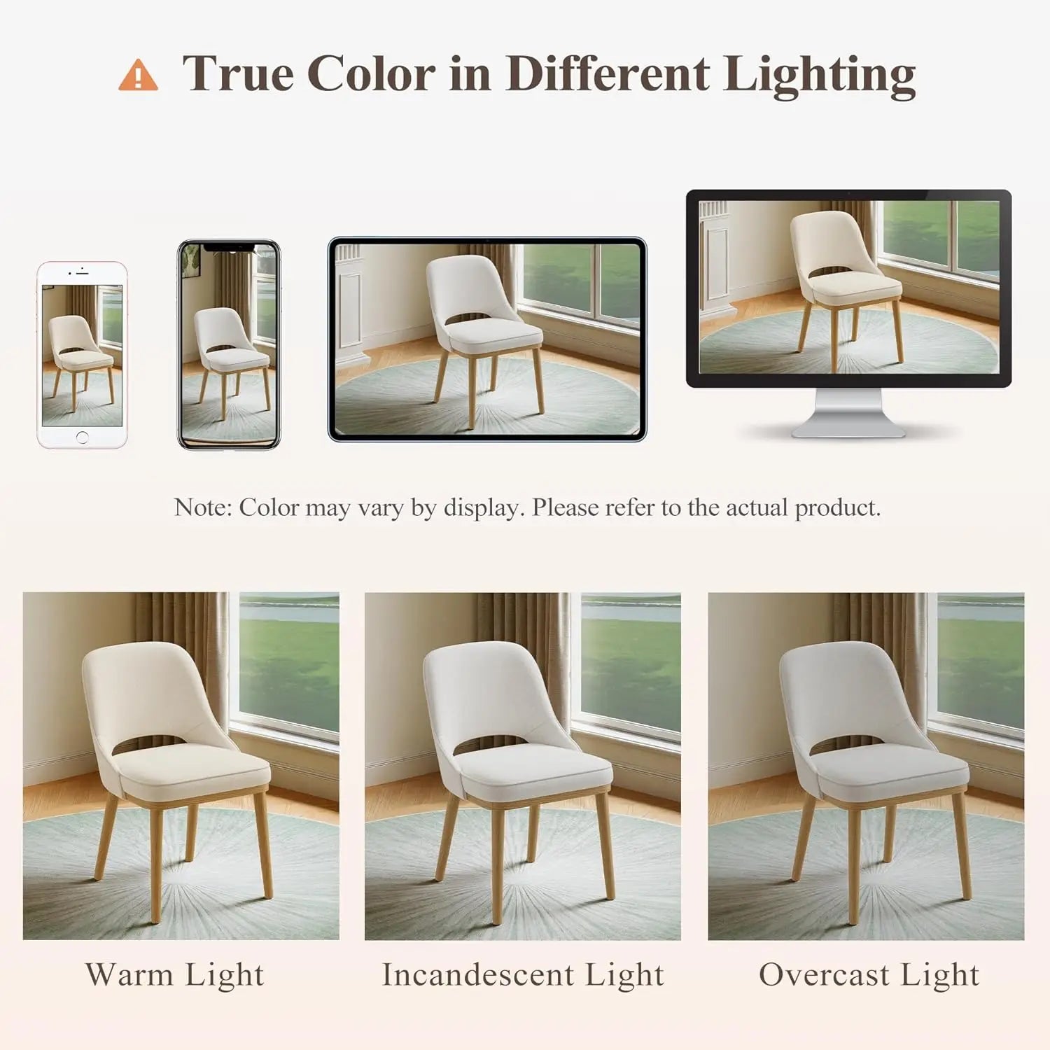 Modern Upholstered Dining Chairs Set of 4, Open Back with Solid Wood Legs,