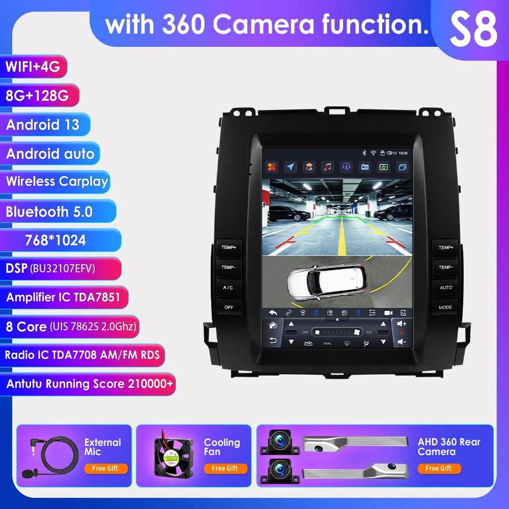 9.7"Carplay Android 13 Auto Car radio For Toyota Land Cruiser Prado 120 2002 - 2009 Lexus GX47 GPS Stereo 2din Multimedia player
