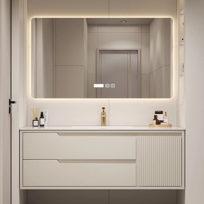 Basin With Wooden Cabine Bathroom Cabinet Vanity With Sink Furniture Combination Oak Smart Mirror Lacquered Seamless Integrated