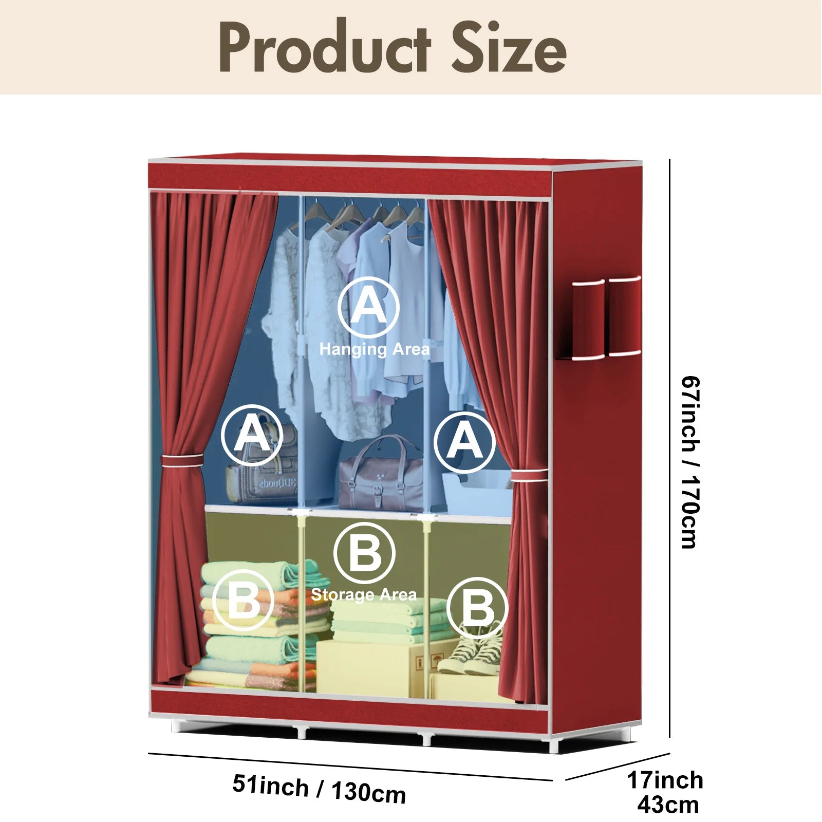 51-Inch Portable Closet Wardrobe 16mm Thick Pipe Clothing Storage Rack Organizer Non-Woven Fabric Cover