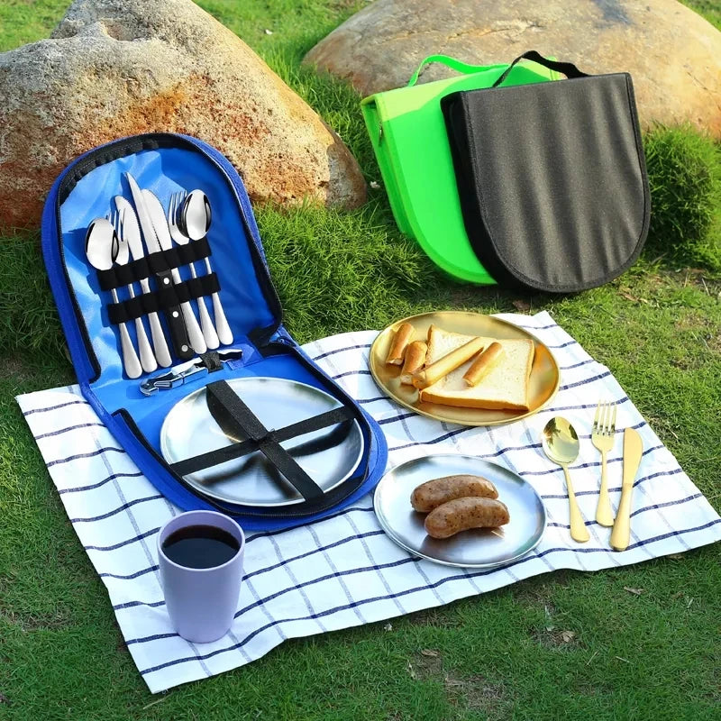 10Pcs Camping Tableware Set 304 Stainless Steel Camping Dishes