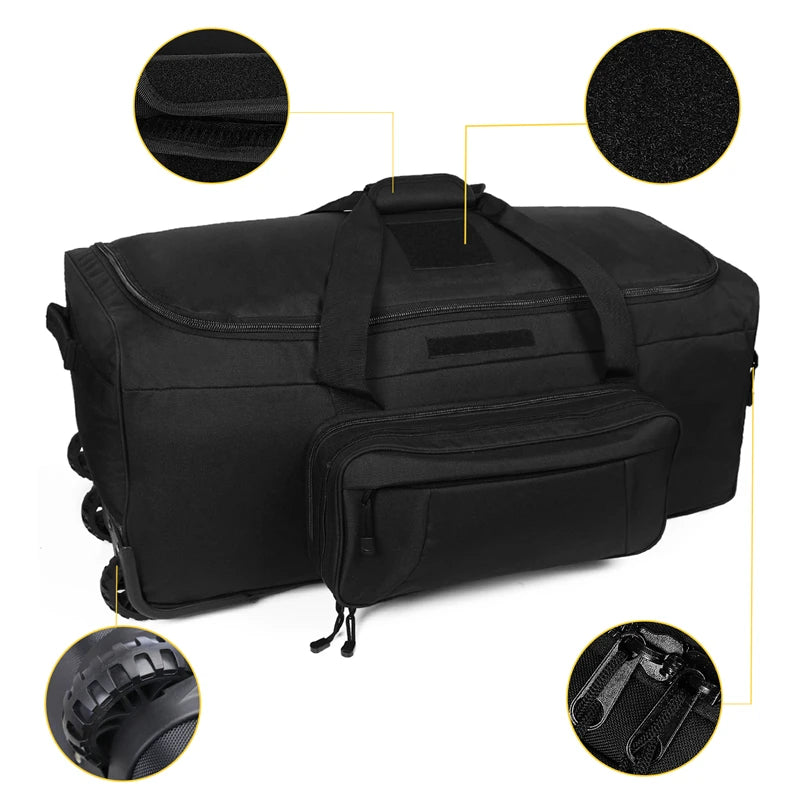 124L Large Capacity Tactical Duffel Bag Rolling Luggage