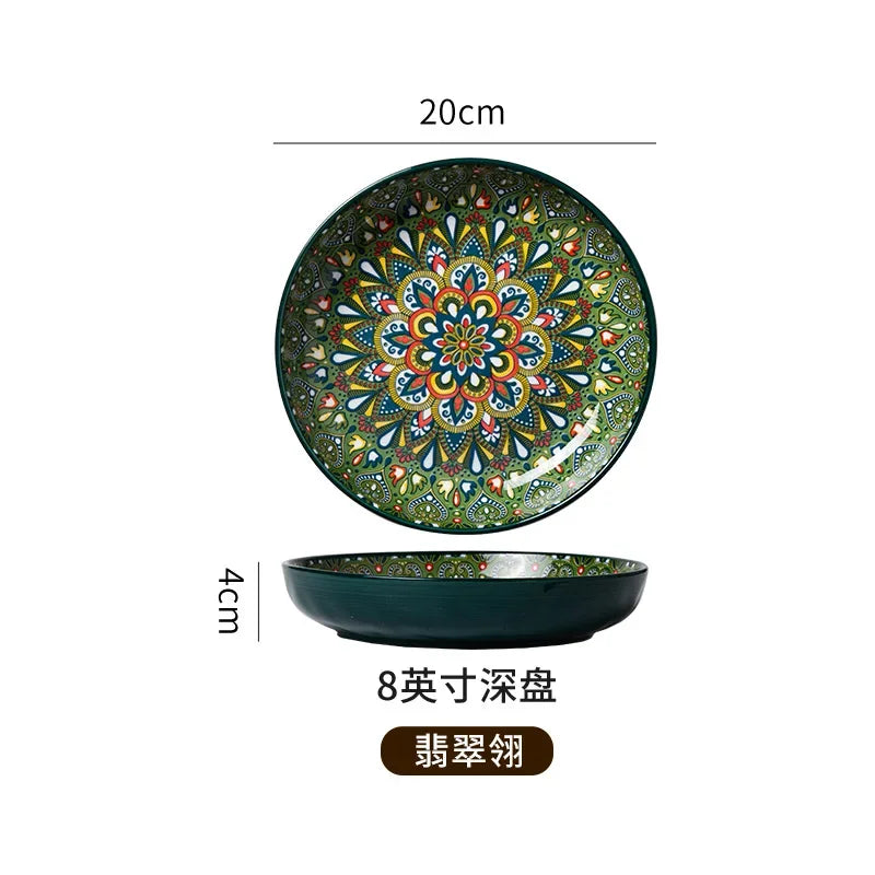 7in or 8in Ceramic Plates Household Retro Tableware Pasta Steak Plate Breakfast Dumpling  Fruit Plate