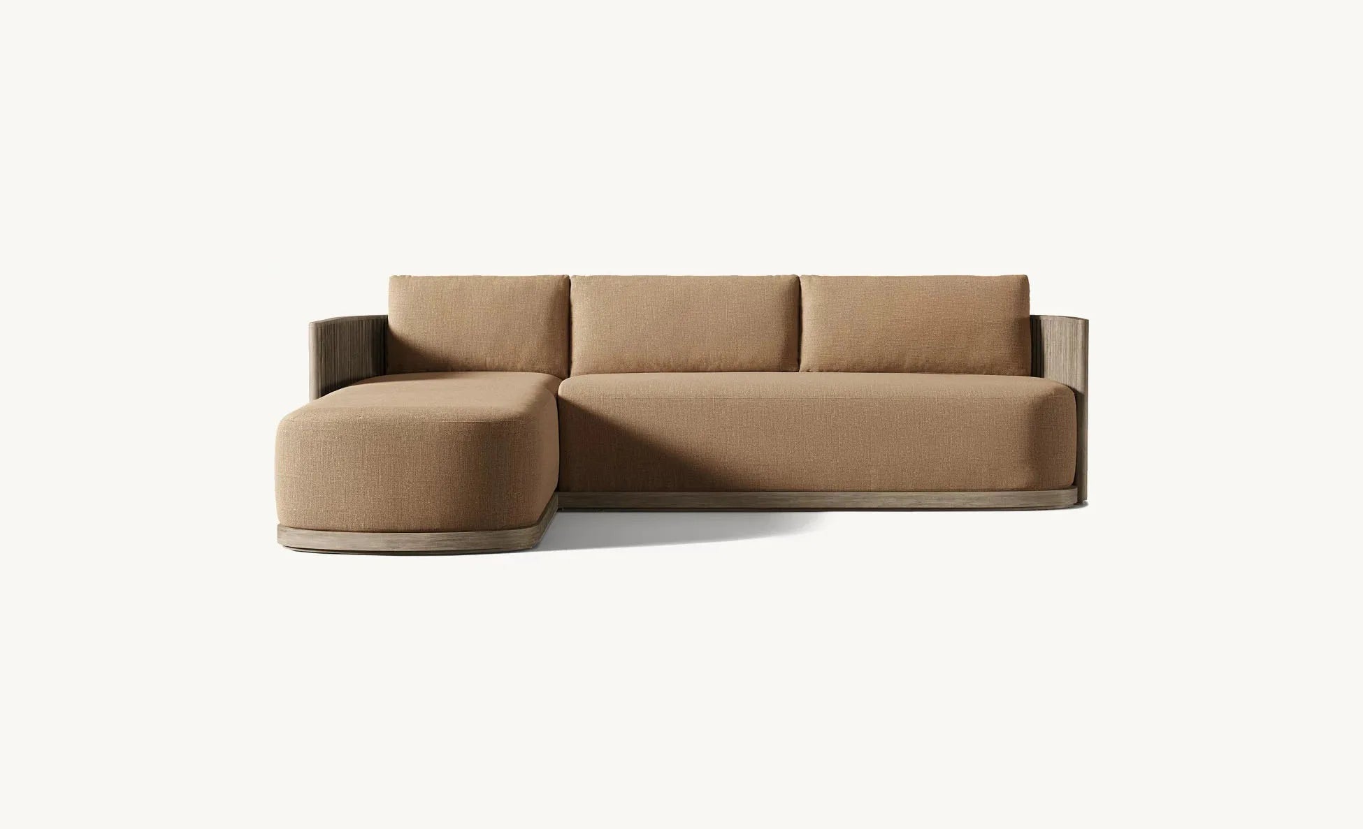 Outdoor patio teak sectional sofa set, Waterproof fabric sofa, table and chair covers, wood frame