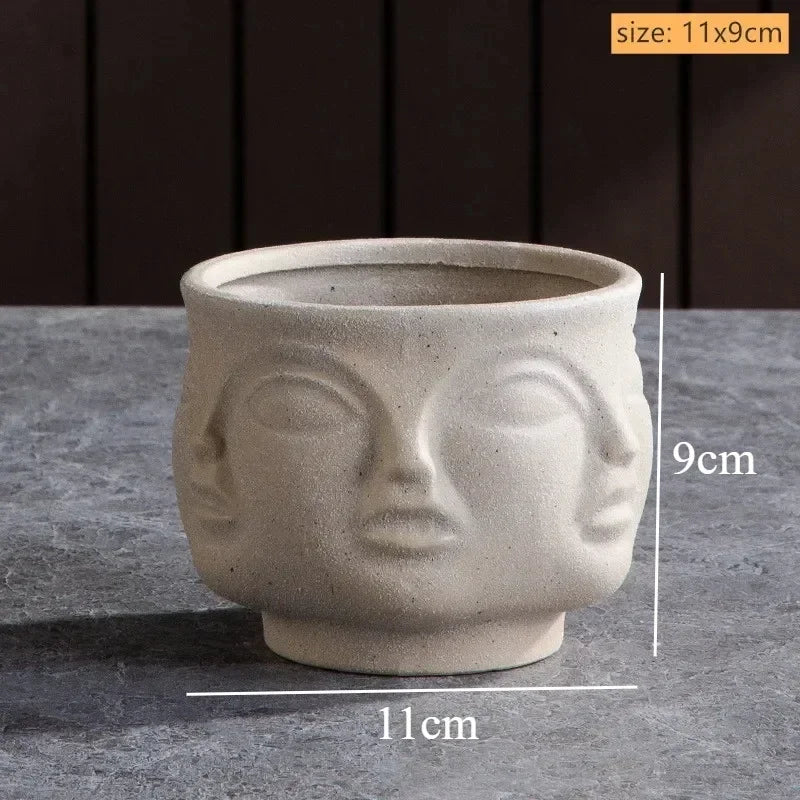 Sculptured Ceramic Human Face Art Vase