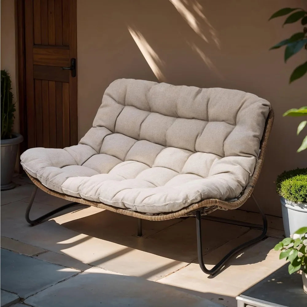 All-Weather Rattan Loveseat with Soft Cushion