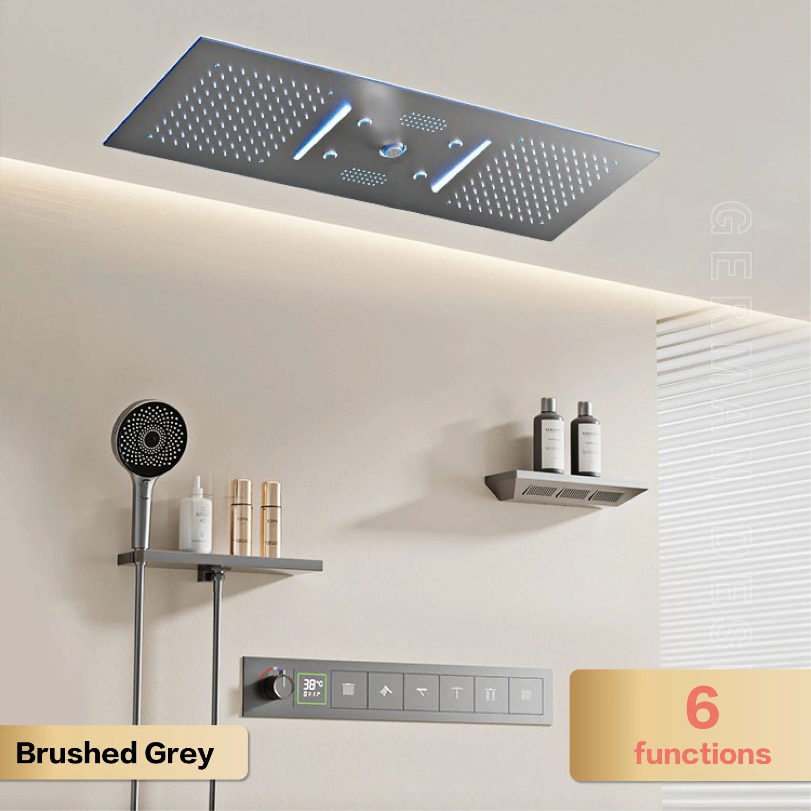 AITANA Luxury Brass Gunmetal LED Display Thermostatic Shower System Bathroom Ceiling Embedded Concealed Giant Curtain Rainfall