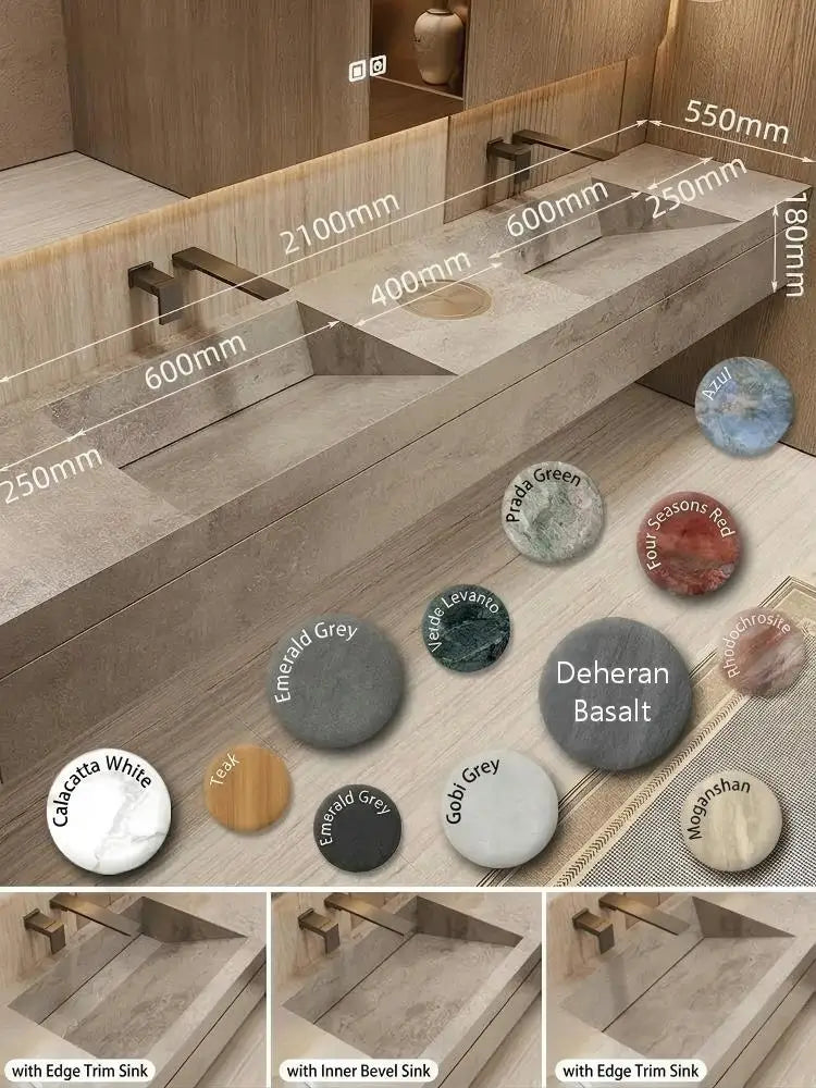 Any Size Custom Marble Seamless Stone Vanity Set, Customizable