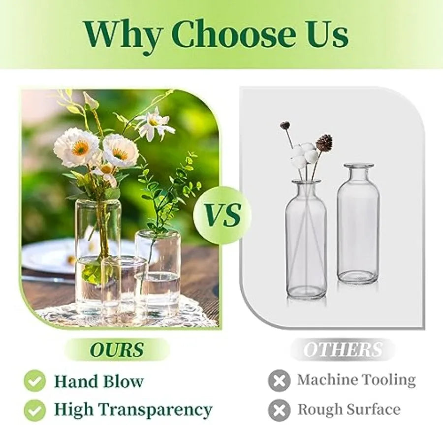 Small Glass Bud Vases for Centerpieces 24pcs Clear Blown Single Flower Vases Bulk, Modern Mini Cylinder Vase Set for Wedding An