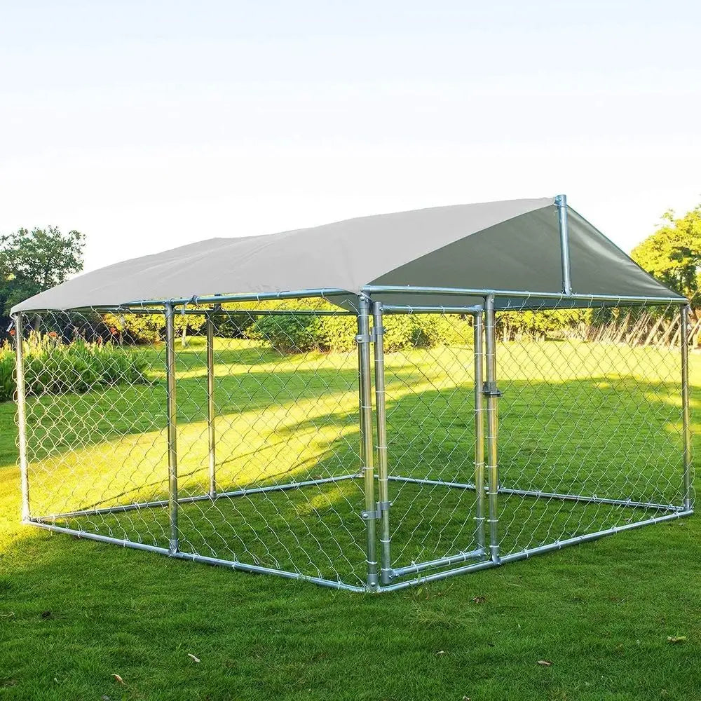Outdoor Large Dog Cage Heavy Duty Extra Wide Pet Kennels with Water-Resistant Cover (Sliver)