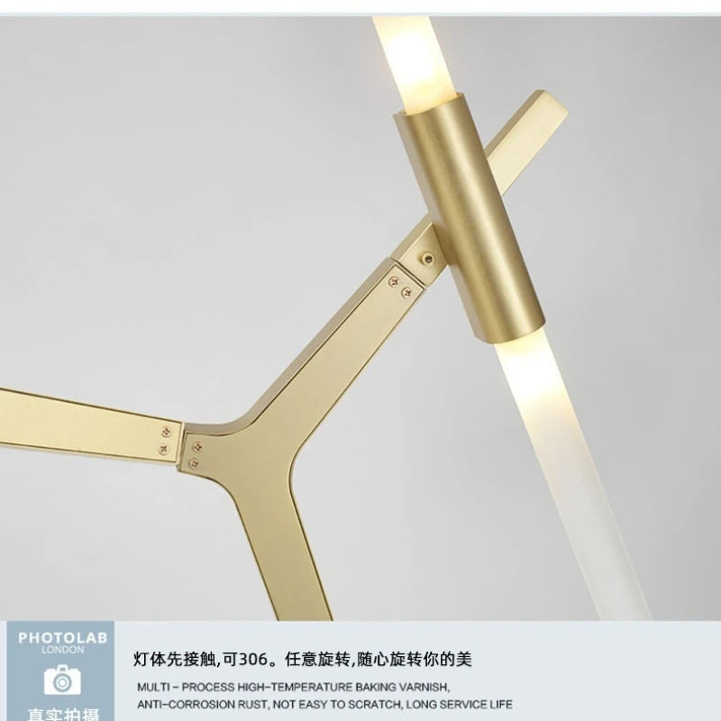 Nordic Postmodern Restaurant Chandelier Living Room Light Frosted Glass Black Gold Herringbone Branch Light