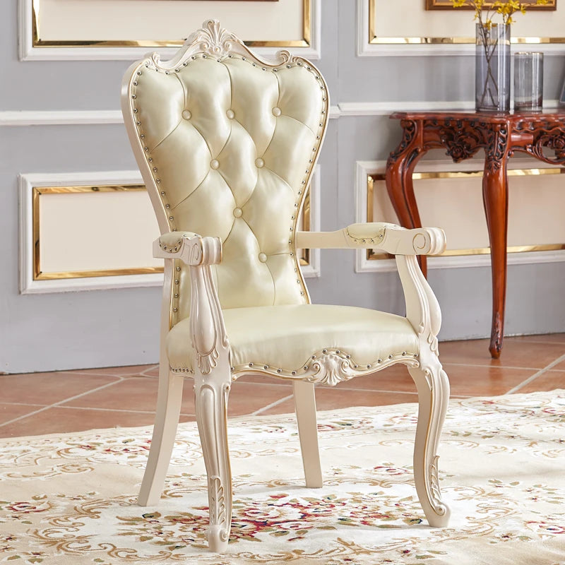 European Solid Wood Dining Chair, Princess Lazy Throne Luxury Lounge Chair