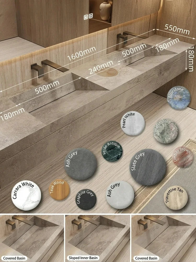 Any Size Custom Marble Seamless Stone Vanity Set, Customizable
