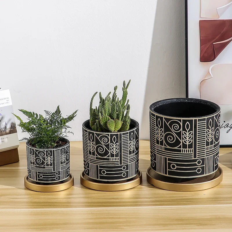 Simple Cylindrical Ceramic Flower Pot,, Succulent Plant Potted Garden Decoration