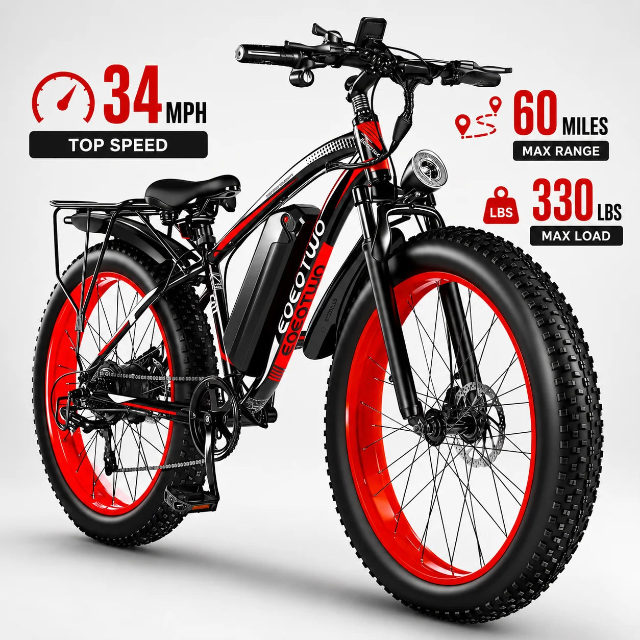 EOEOTWO 1500W Fat Tire Electric Bike for Adults 26"x4.0 All Terrain E-bike