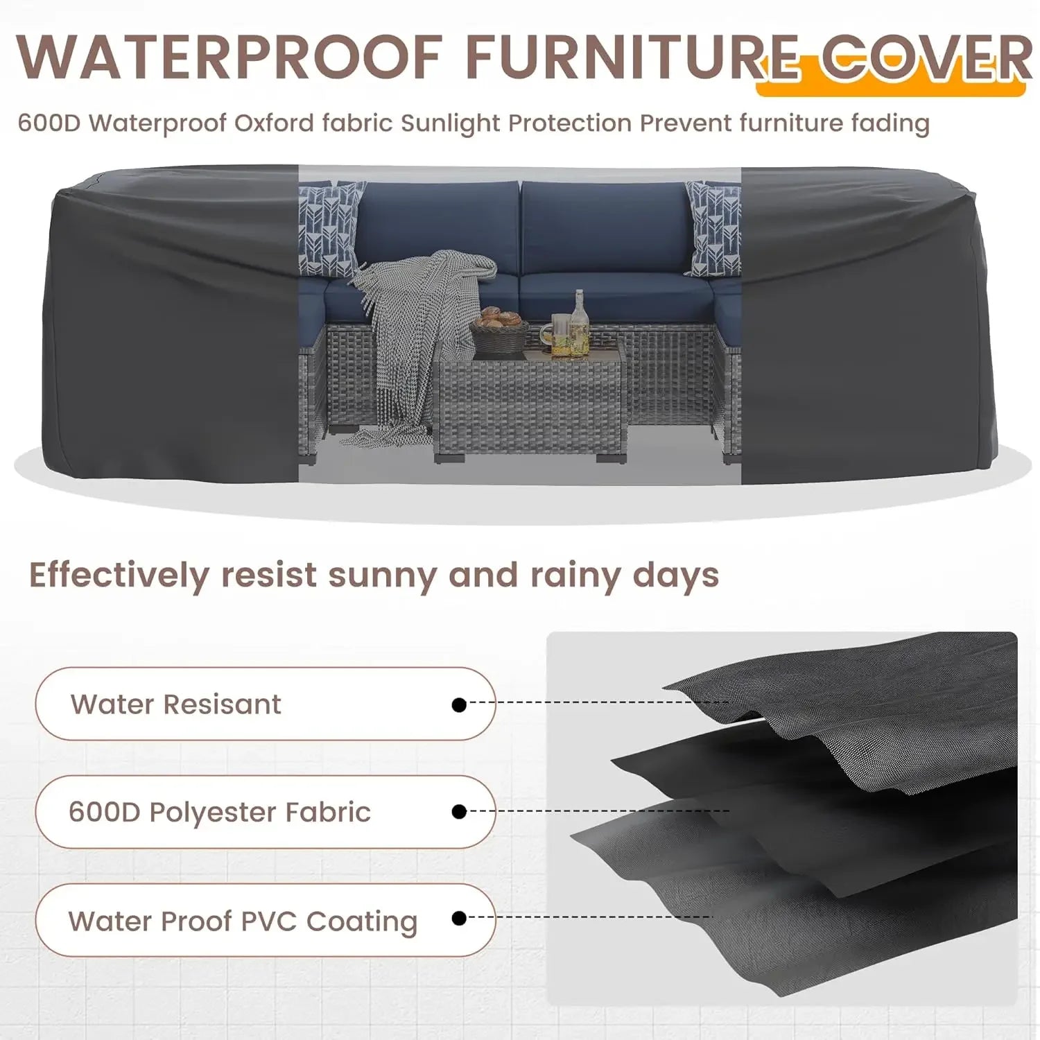 Patio Furniture Set, 7 Pieces PE Wicker Sectional Sofa with Tea Table, Outdoor Conversation Set