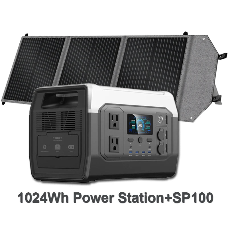 CTOLITY Camping Power Station 1800W Portable  Solar Generator 1024Wh Lifepo4 AC Output EVA 100W Solar Panels USB TYPE-C Port