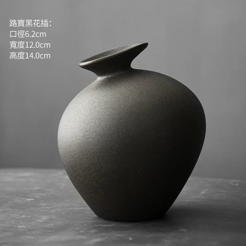 Japanese Style Terracotta Vase Imitation Stone Abstract Flower Arranger