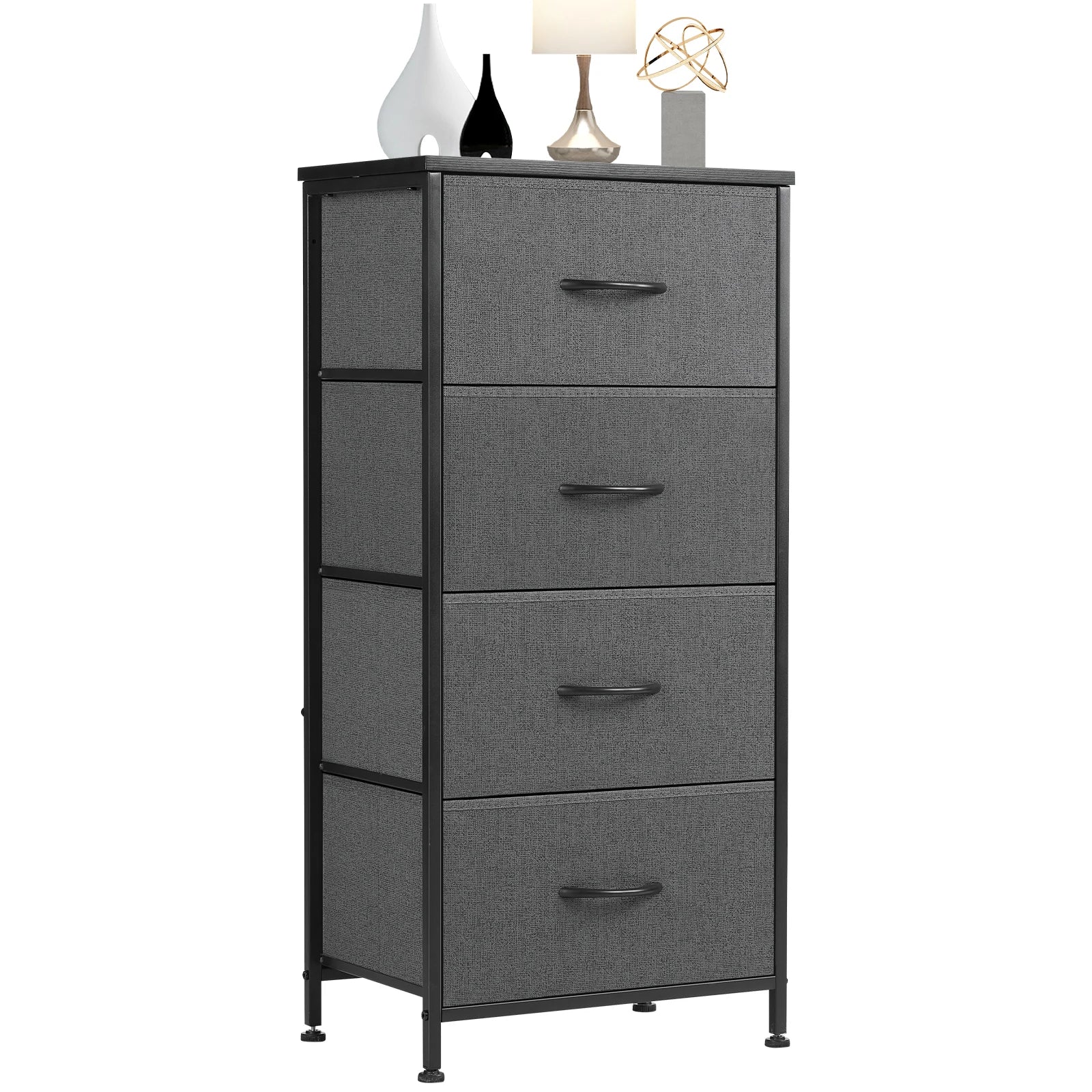 JHK Dresser For Bedroom With 4 Fabric Drawers, Nightstand Wardrobe Steel Frame Closet