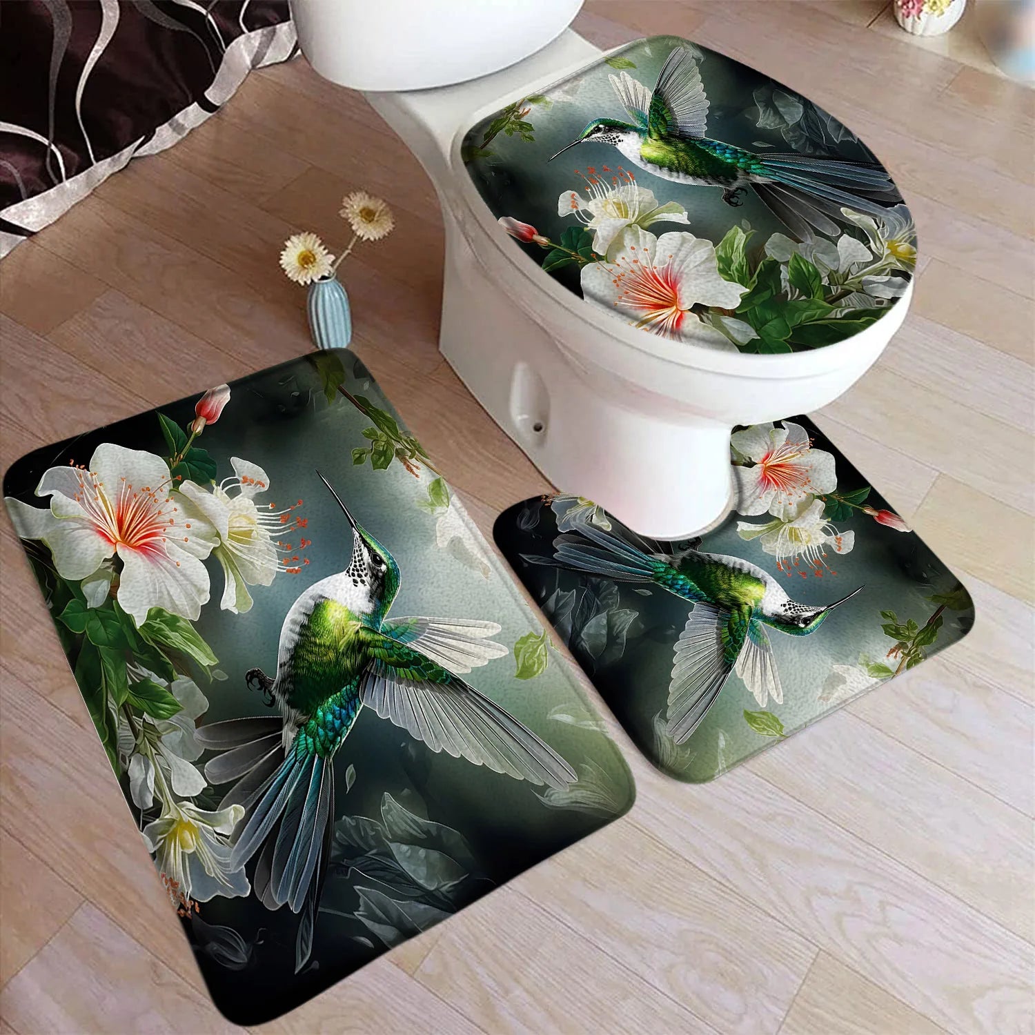 Bath Mat Set, Bathroom Decor Floor Rugs, U-Mats, Toilet Lid Cover