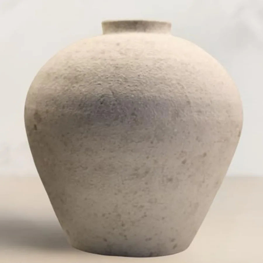 Handmade Large Rustic Ceramic Vase 10.6 Inch Tall, Farmhouse Stone Decor, Big Round Vase Living Room Home Decor, Earthy Texture