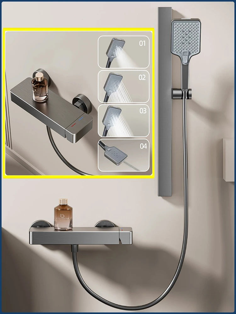 Grey Rainlfall Pressurized Bathroom Shower Set Wall Mounted Bathroom Shower Faucet Set Simple Single Function Shower System
