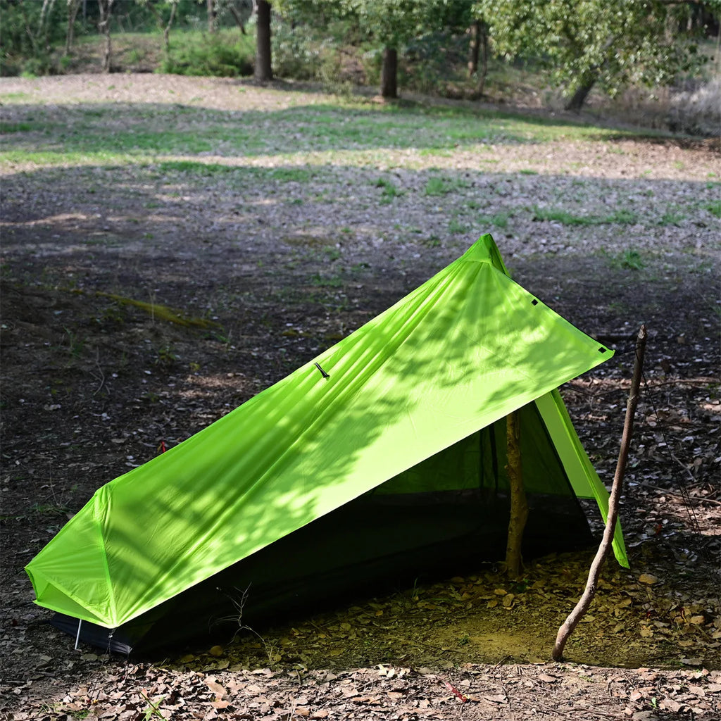 Outdoor Camping Single Person Tent, Ultralight Double Layers 15D Silicone Coated No Poles Tent