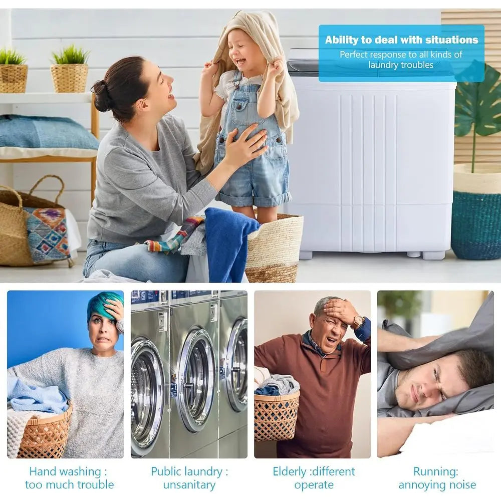 Compact Twin-Tub Portable Washing Machine - 21Lbs Capacity with Washer and Spinner, Built-in Drain Pump, Ideal for RV and Apartm