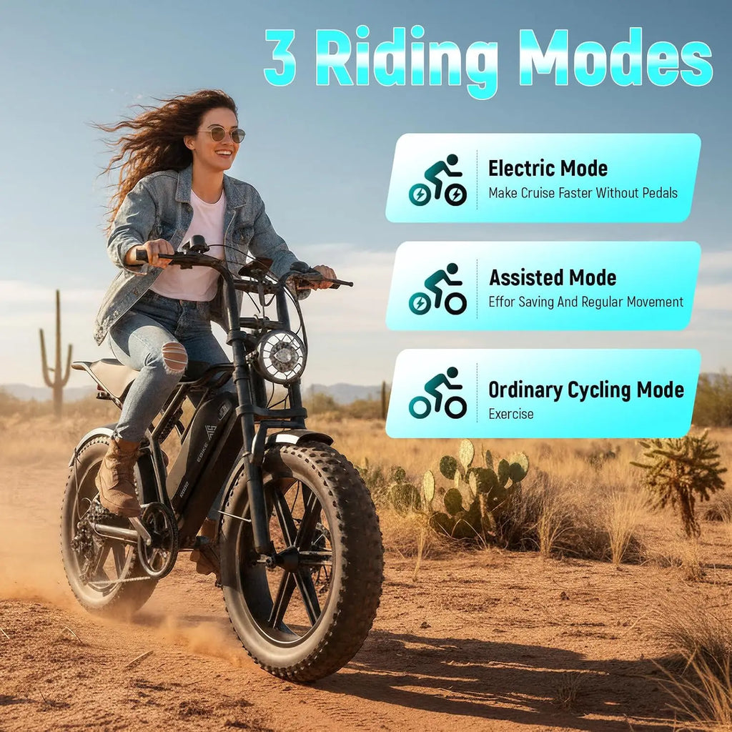 TST Electric Bike for Adults 1500W Peak 20" Fat Tire All-Terrain E-Bike 60 Miles Electric Dirt Bike - 48V 15 AH Battery,