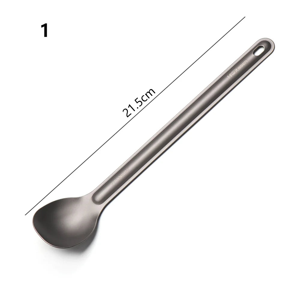Light Titanium Long Handle Spoons and  Cutlery Fork for Outdoor Camping