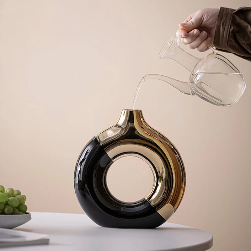 Ceramic Flower Vases For Living Room Luxury Nordic Plant Pot,Dinning Table Hotel Home Decoration,Wedding Festival Artwork Golden