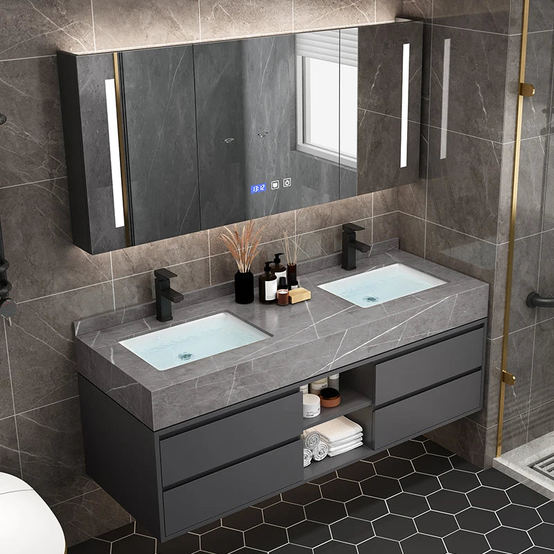 Solid Wood Modern Smart Home Bathroom Vanity Cabinet with Sink