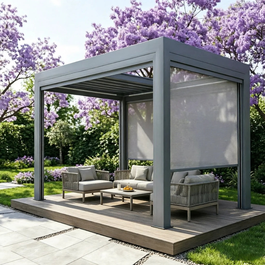 Motorized Retractable Outdoor Gazebo with Louvered Roof