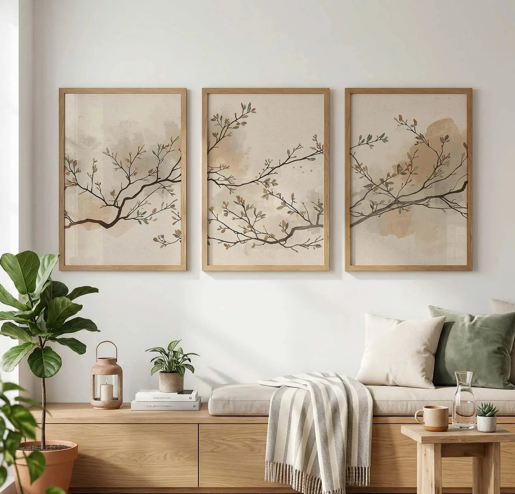 Japandi Triptych Wall Art, Minimalist Japanese Scandinavian Decor