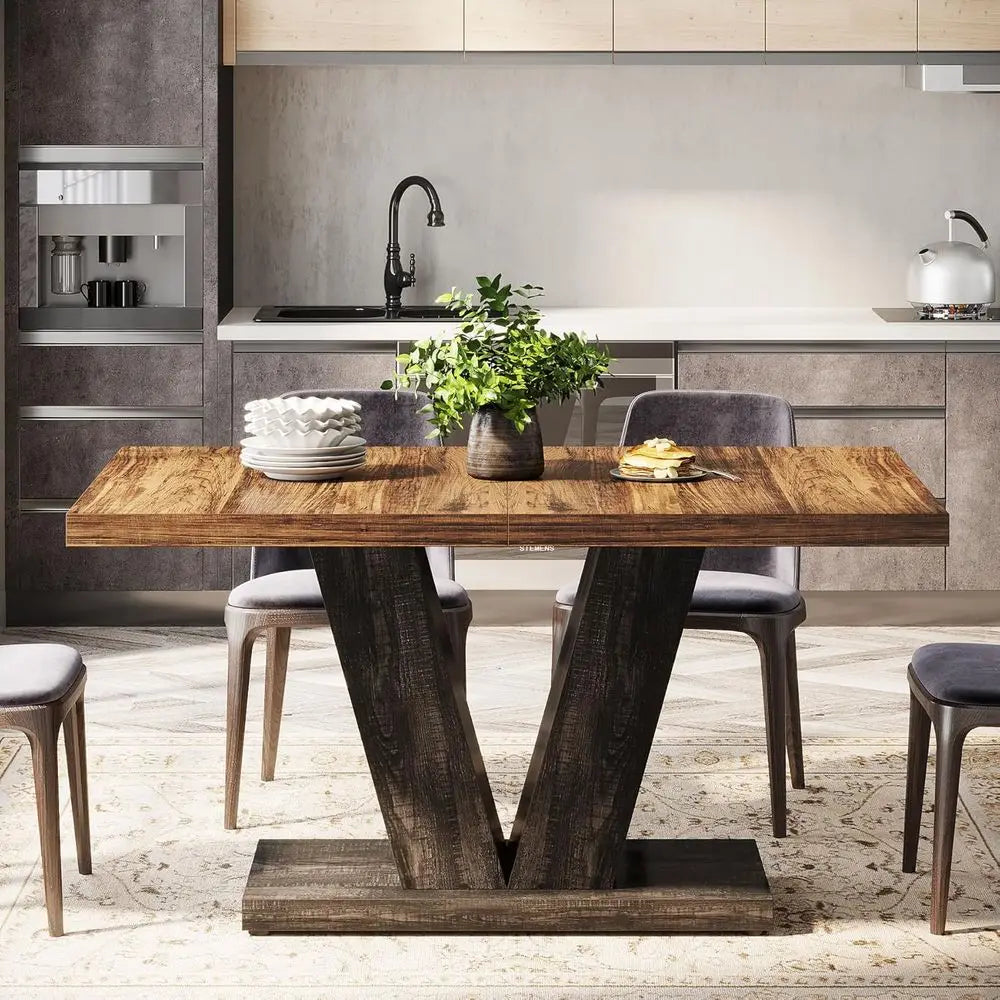 47-Inch Dining Table or 4, Black Kitchen Dinner Table with Heavy Duty Pedestal,