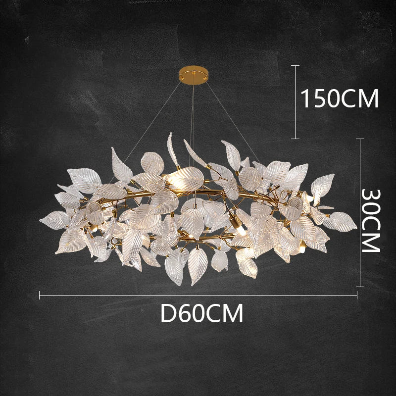 Luxury Ginkgo LED Chandelier Postmodern Glass Pendant Lamp