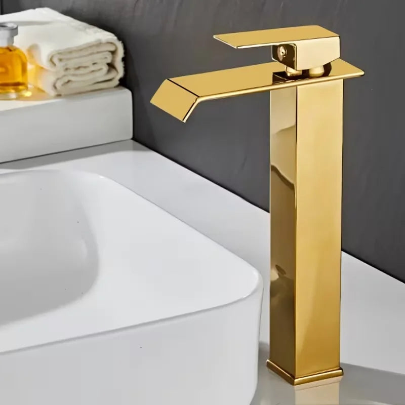 Brass Gold and Black Waterfall Bathroom Faucet