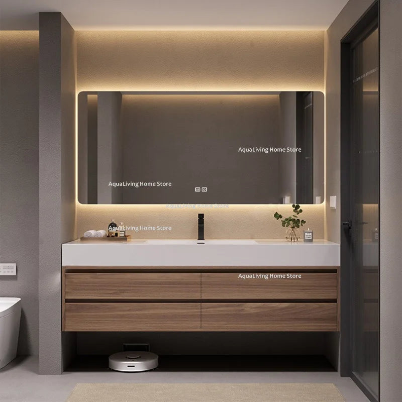 Rock Plate Ceramic Bathroom Cabinets Modern Simple Intelligent Mirror Bathroom Cabinets Household Washbasin Furniture Kast JTB