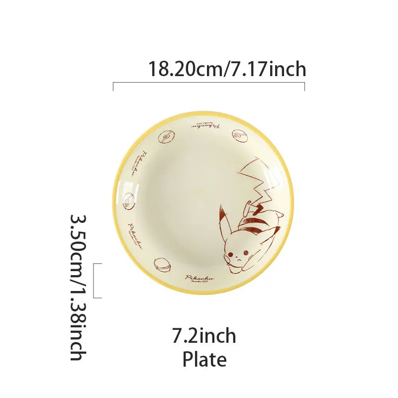 SHUNXIANG Pokémon Ceramic Tableware Set Pikachu Cartoon Pattern Ceramic Bowl Plate Dish Dining Plate Microwave Safe Dinnerware