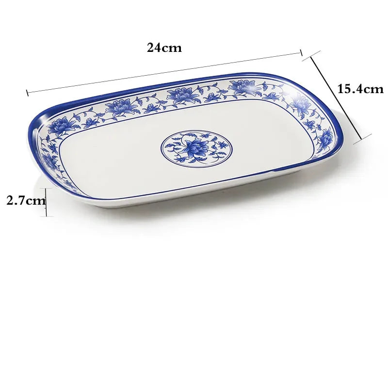 1pc Food Grade Plastic Dinner Plates Chinese Melamine Plastic Is Not Easy To Break Rectangular Plate Restaurant Kitchen Supplies