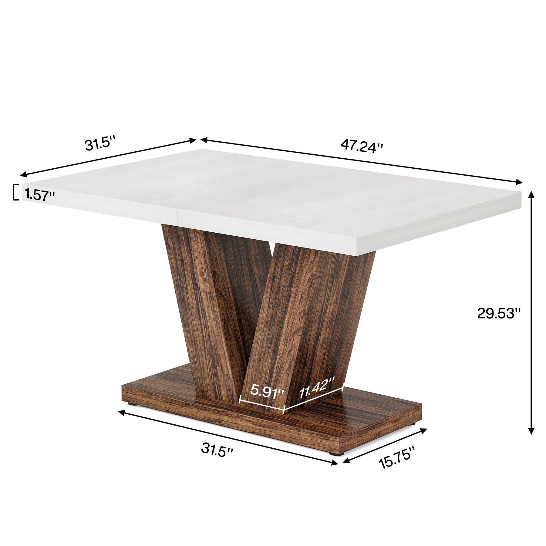 Tribesigns 47-Inch Dining Table for 4-6, White Kitchen Dinner Table with Heavy Duty Pedestal,
