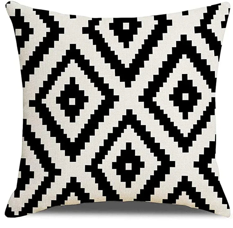 Black Geometric Linen Pillow Cover