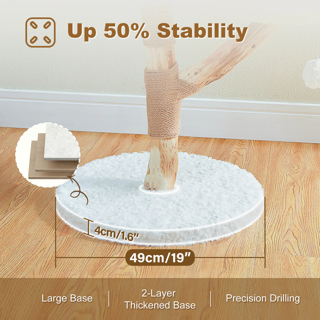 Modern Cat Tree Tower with Natural Solid Wood Scratching Posts Spacious Wicker Basket Luxury Cat Condo Bed
