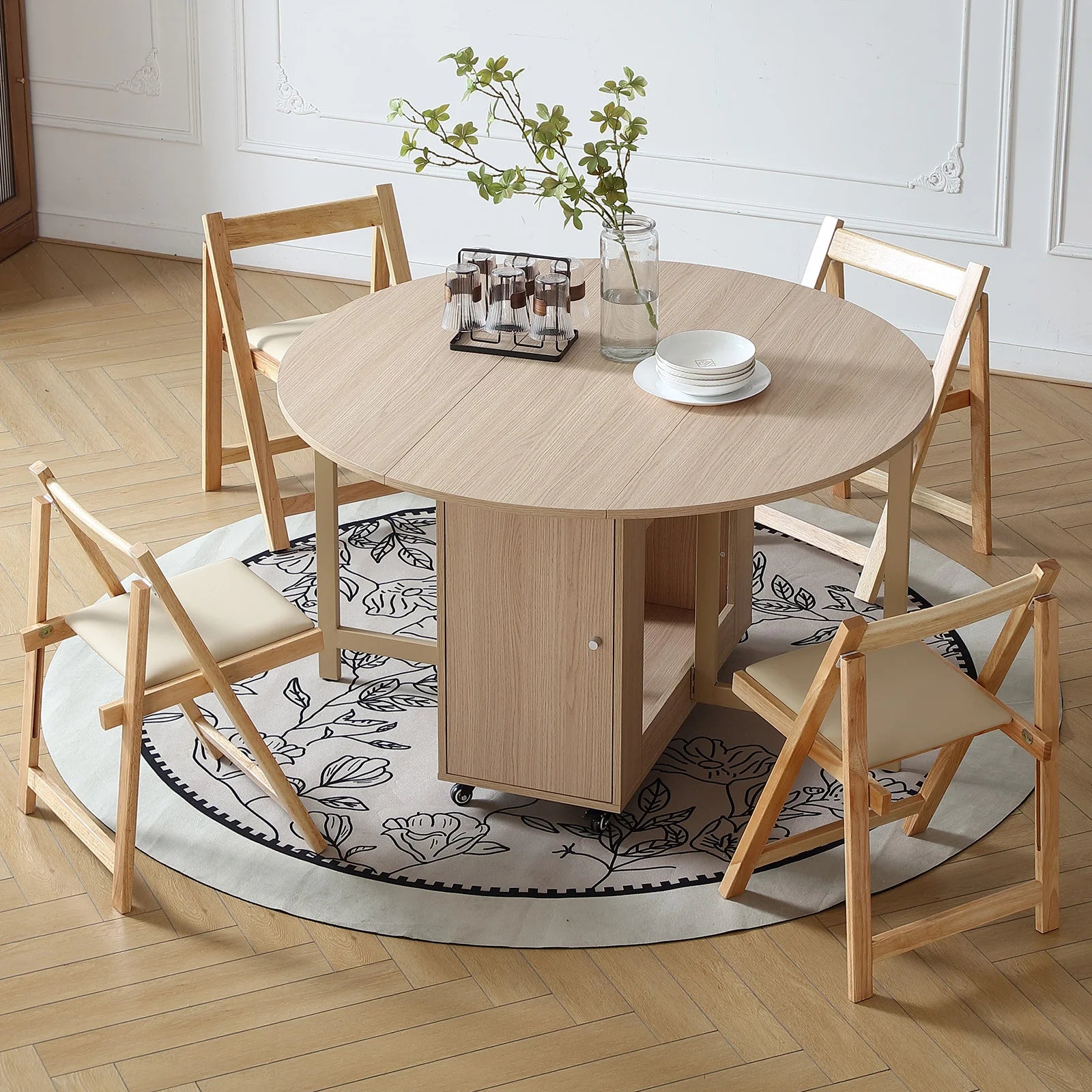 Multifunctional Round Folding Dining Table with Dining Chairs