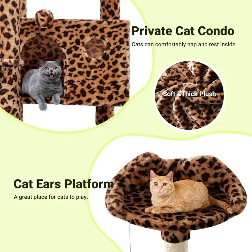 64 Inch Large Cat Tree with Plush Condos Perches Basket House Sisal Scratching Posts and Hanging Toys for Big Cats