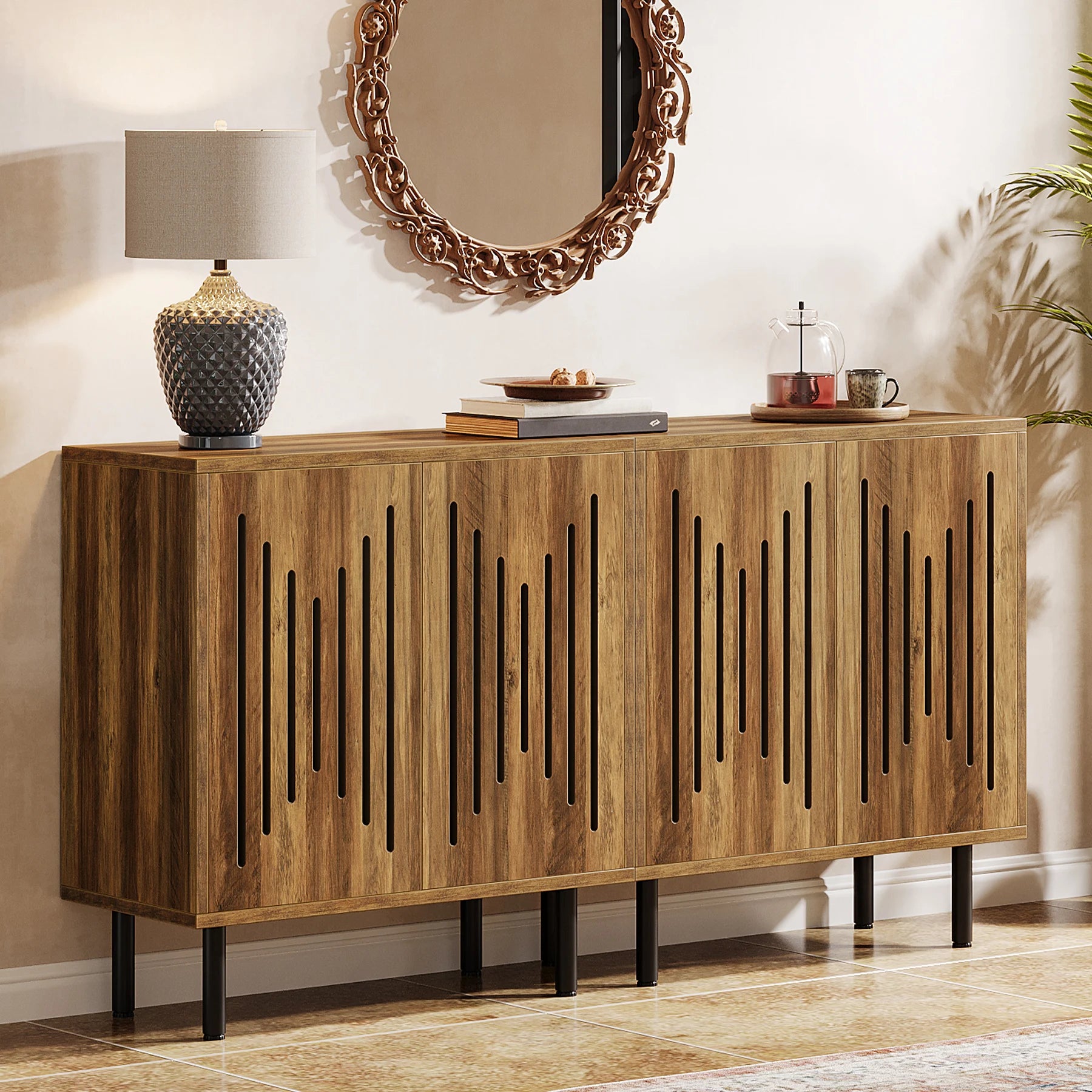 Tribesigns Vintage Storage Cabinet Set of 2, 59" Sideboard Buffet with Storage, Farmhouse Buffet Sideboard Cabinet with Doors